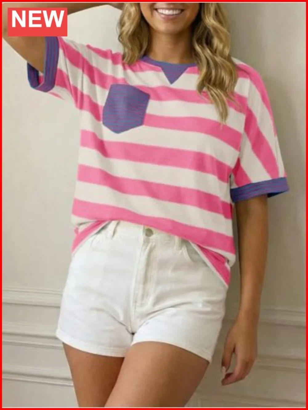 Womens Summer Color Block Striped Oversized T-Shirt Casual Short Sleeve Y2K Tee